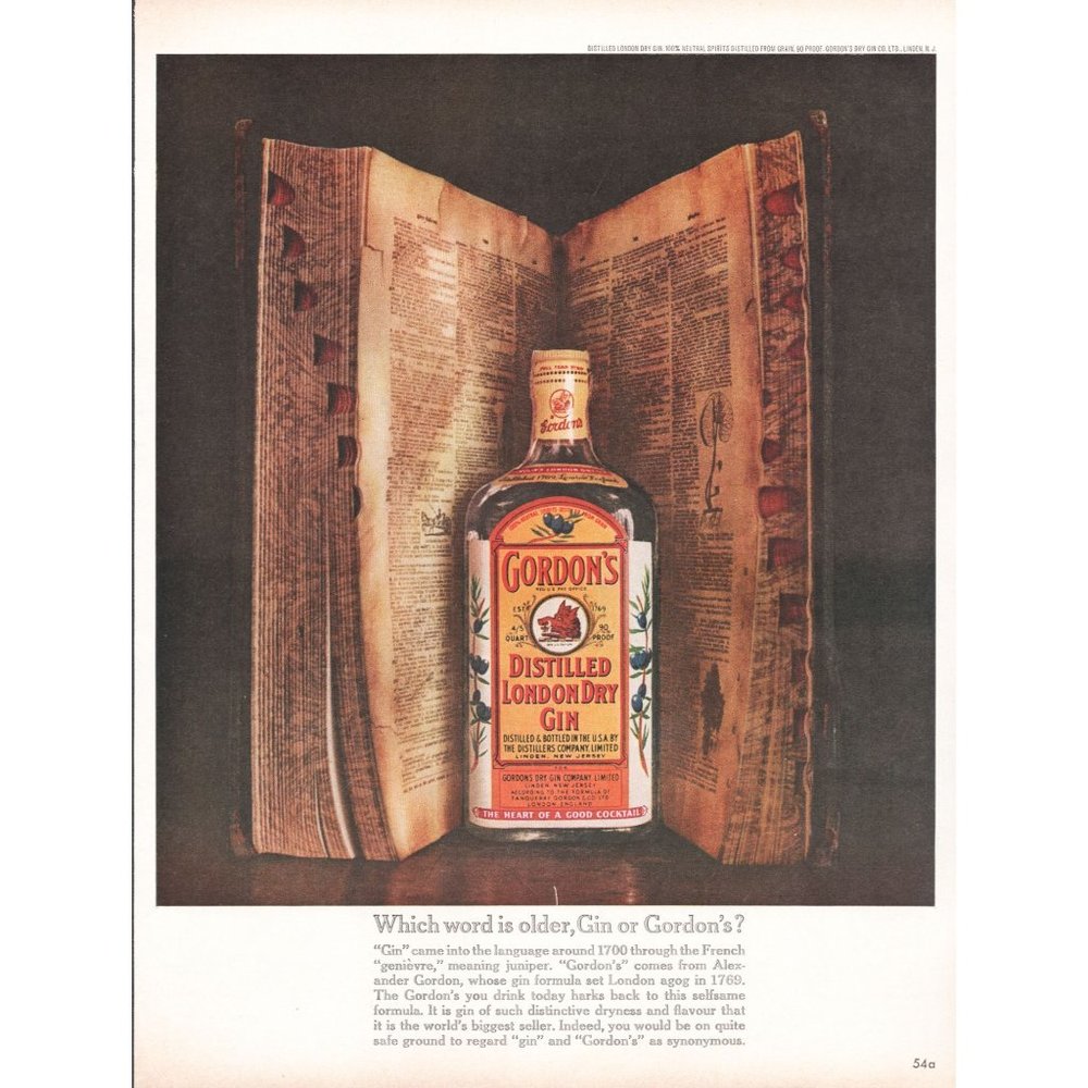 1961 Gordon's London Dry Gin Vintage Print Ad Antique Dictionary Book Wall Art